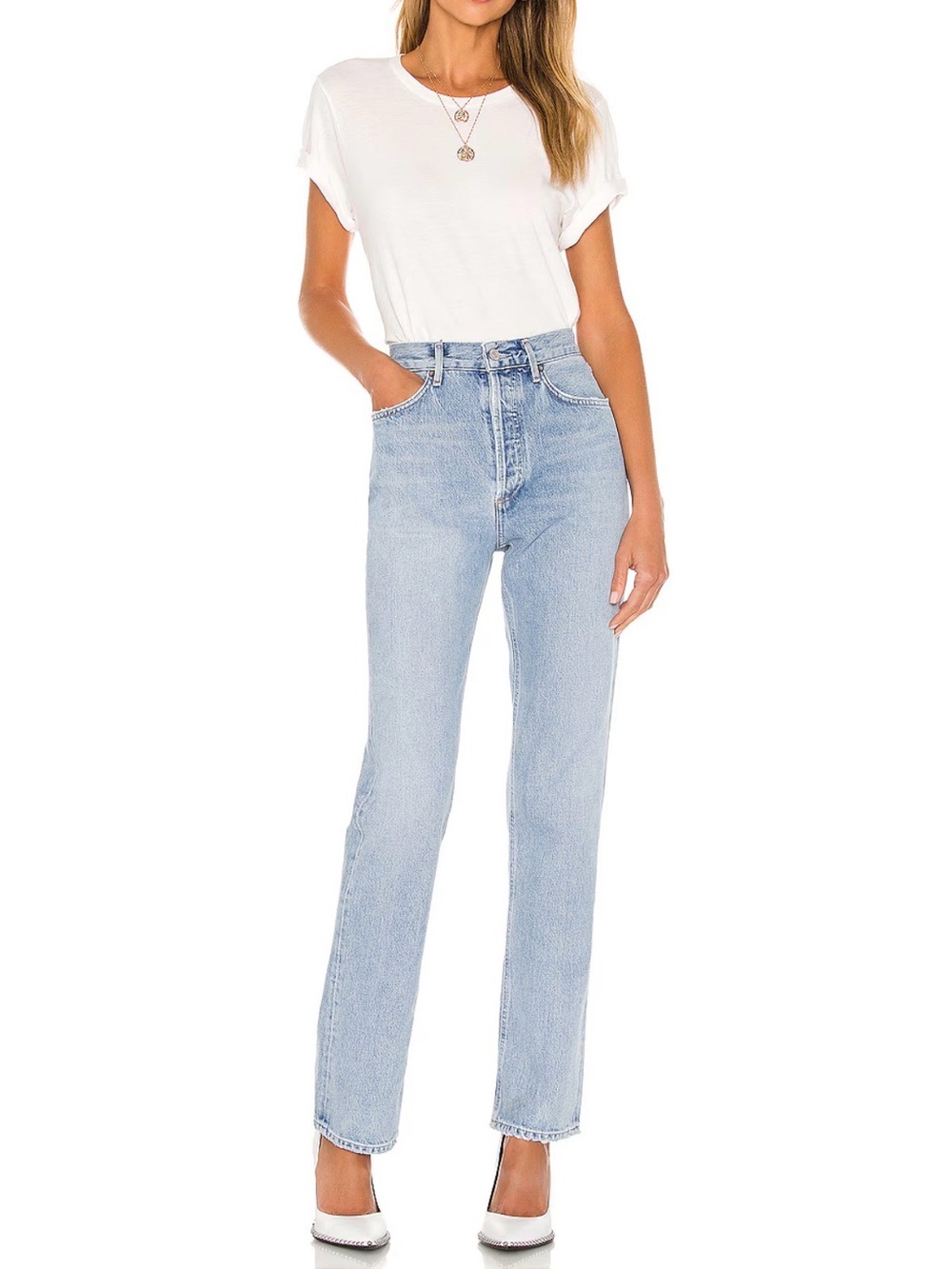 Agolde High Rise denim Blue Jeans with Straight Leg